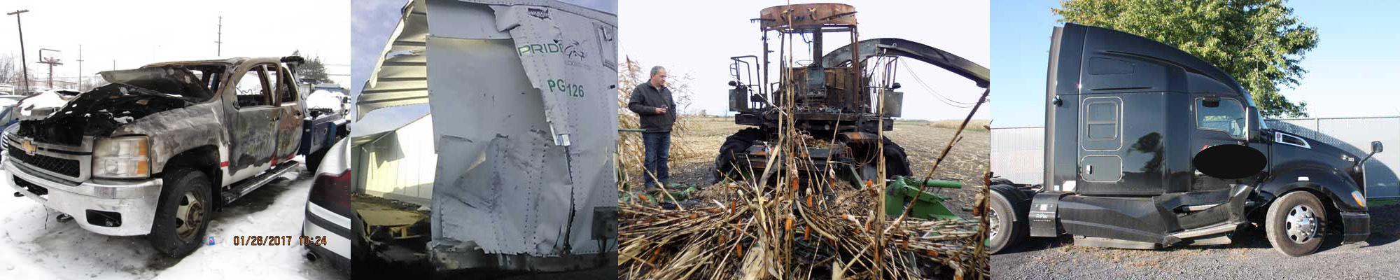 Luc Tourangeau, burnt farm equipment, burnt towing and damaged dry van