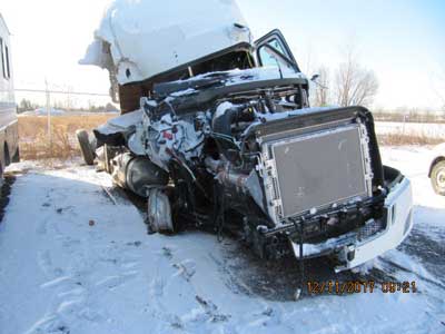 Freightliner with heavy damage