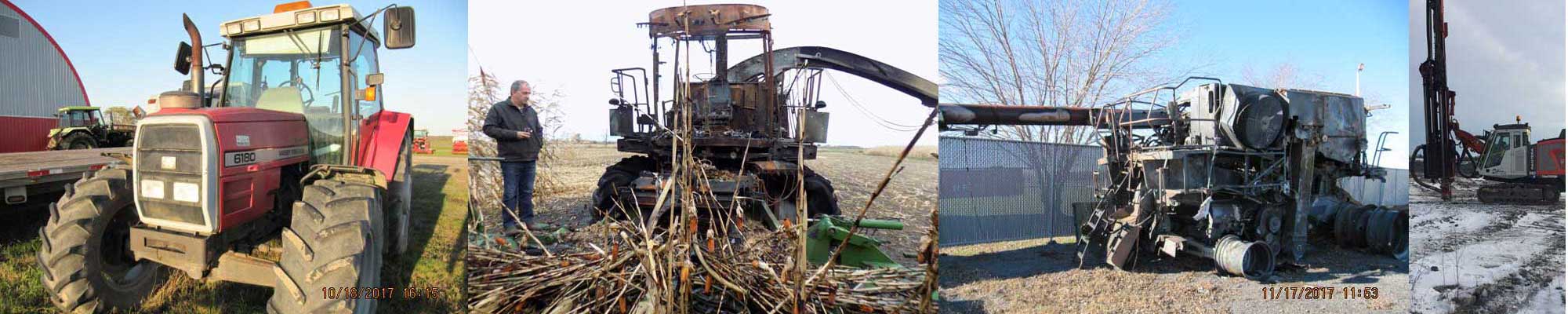 farm tractor, 2 combines and 1 drill