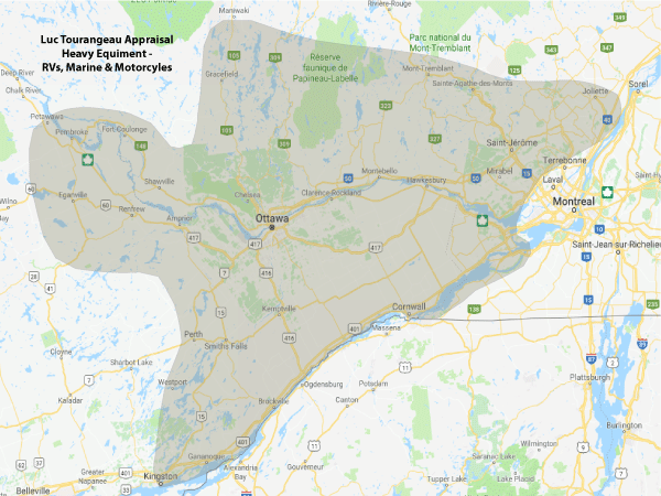 map of Eastern Ontario and Western Quebec with darker specialized coverage area