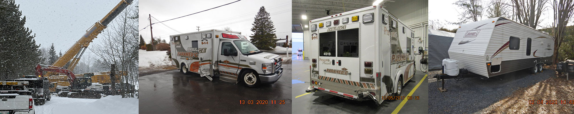 ambulance and 2 RVs and 1 utility trailer